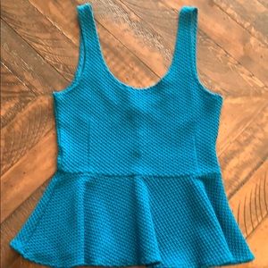 Ganni Teal Peplum tank from Anthropologie